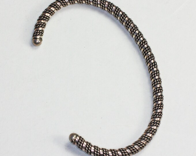 CIJ Sale Sterling Cuff Bracelet Diagonal Rows Beading Unusual Design Vintage