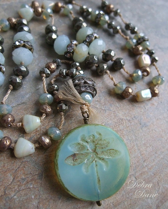 Dragonfly Necklace Hand Knotted Shabby Chic Boho Semi By Debradane 4711