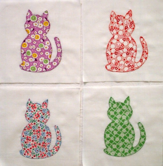 Quilt Blocks Appliqued Calico Cats