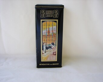 Vintage Metal Tin B and B Liqueur Benedictine and Brandy French Liquor Metal Tin Black and Gold Metal Ad Tin 1988 French Liquor English Tin