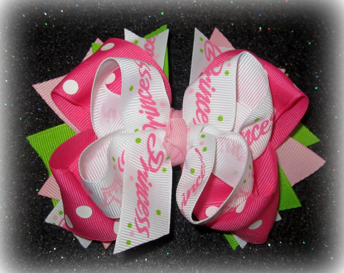 Baby Pink Princess Bow, Crown Hairbow, Boutique Hair Bow, Tiara hairbow, Princess hairbow, girls princess bows, Girls crown bow, Pink Bows