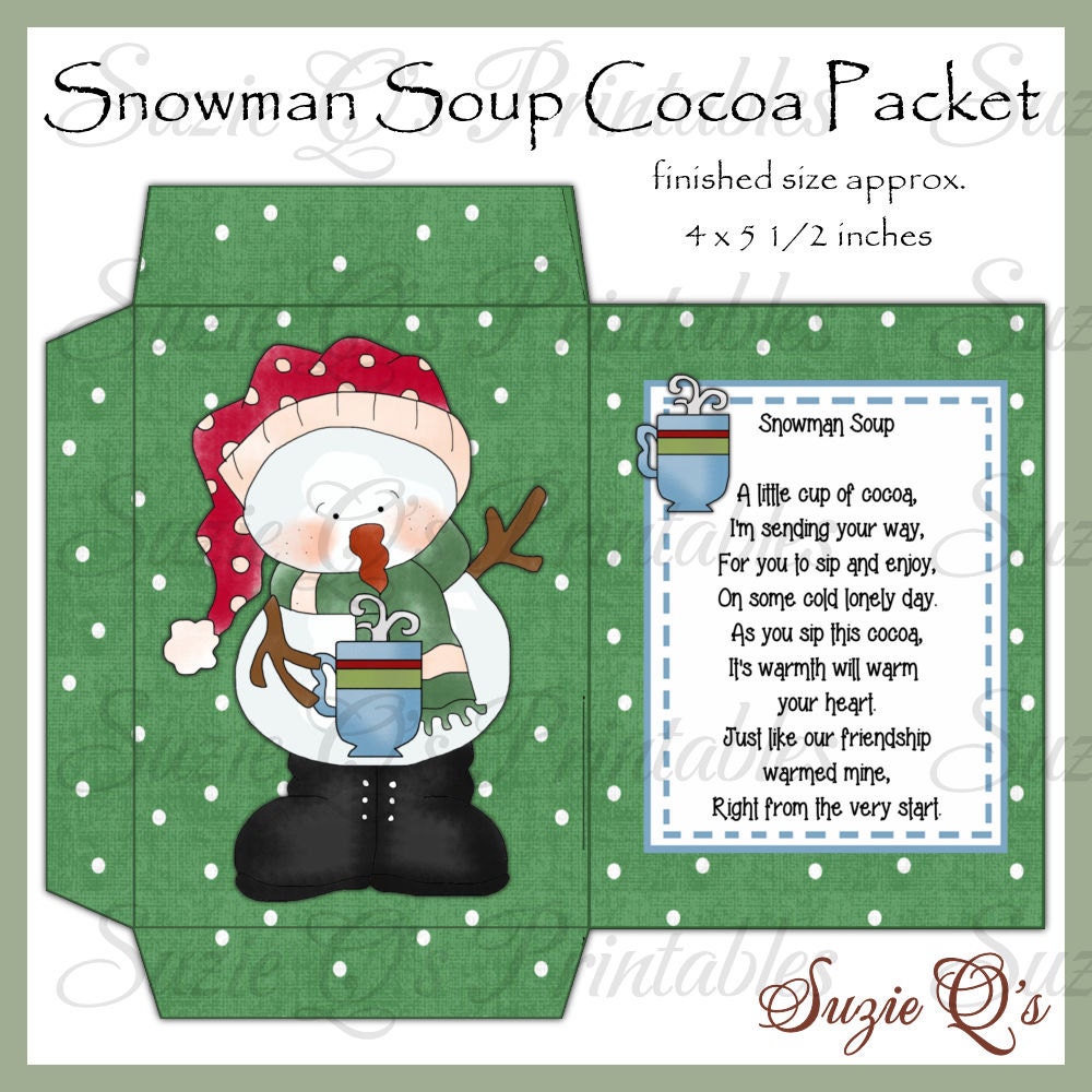 Snowman Soup Envelope NEW DESIGN Digital Printable Good