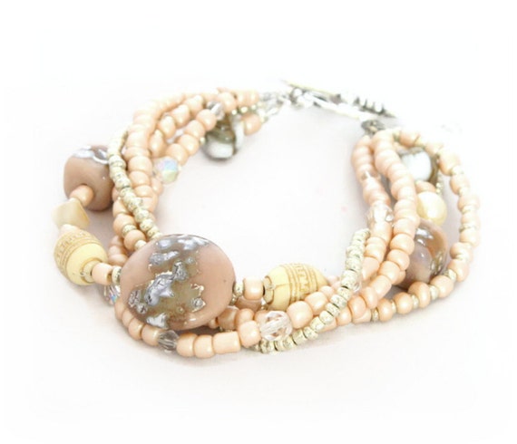 Cream Multistrand Beaded Bracelet handmade jewellery by Lottie Of London