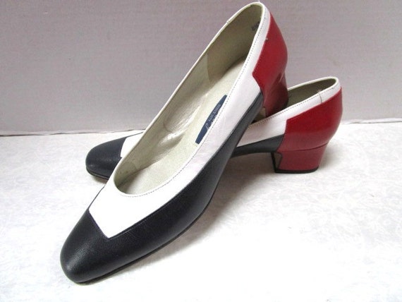 red and white spectator pumps