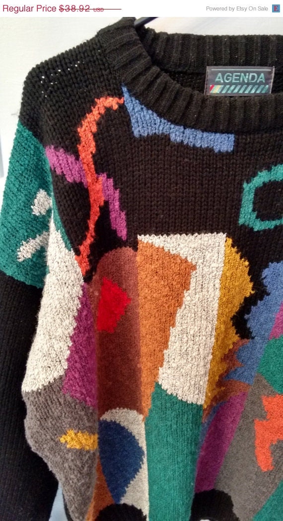 40% SALE geometric Jumper sweater 1980s eighties avant garde art boho ...