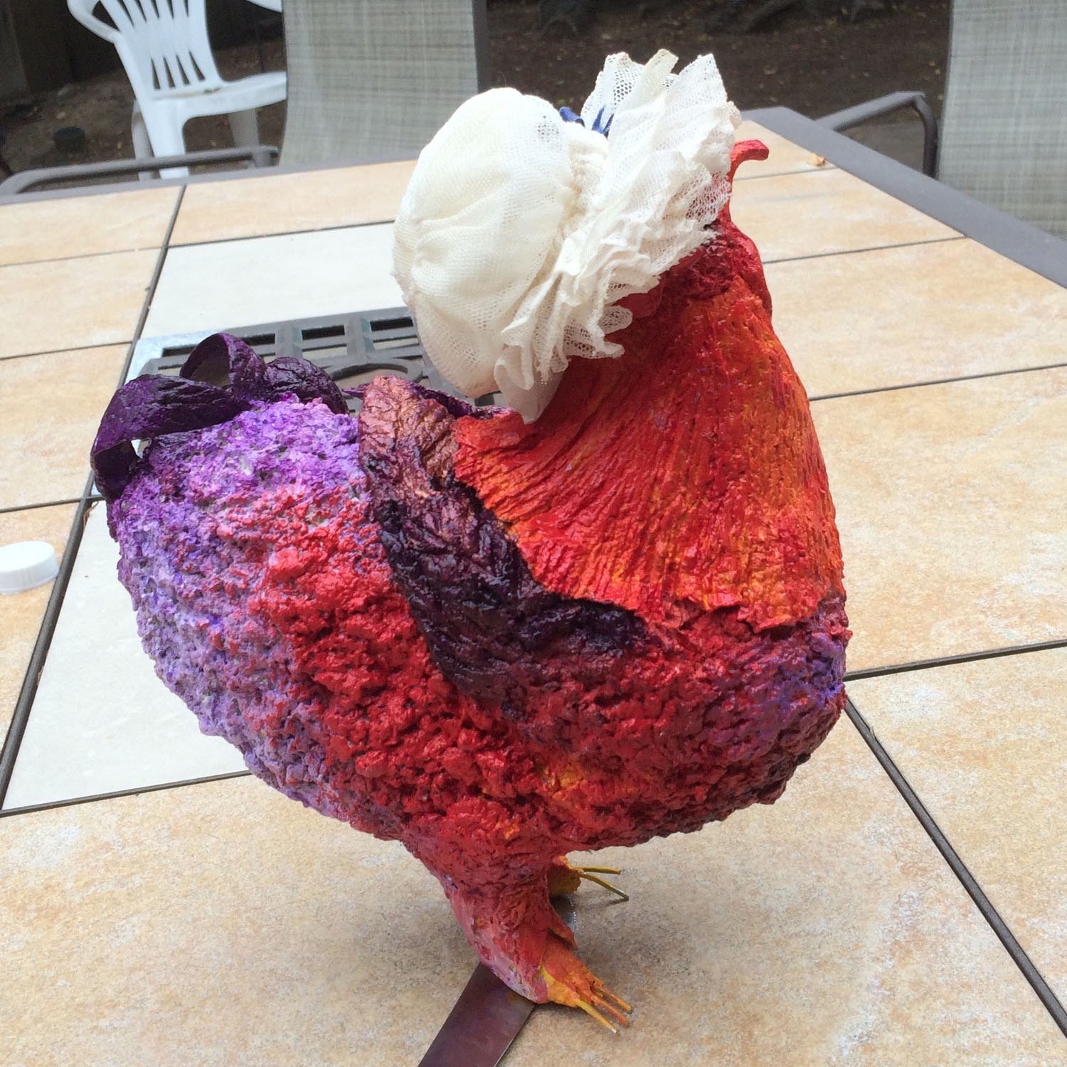 Fancy Paper Mache Chicken with Hat by paperponies on Etsy