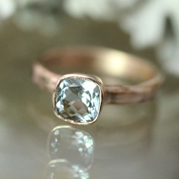 Genuine Aquamarine 14K Rose Gold Ring Gemstone by louisagallery