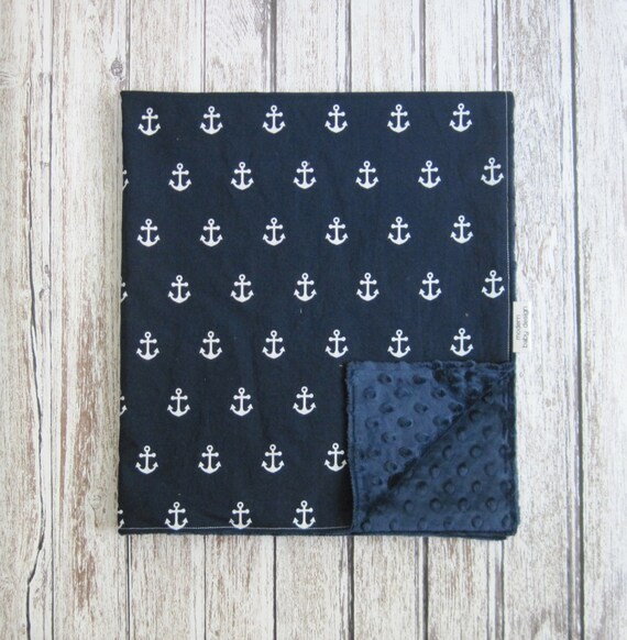 Navy Blue Anchor Baby Blanket Minky Baby by ModernBabyDesign