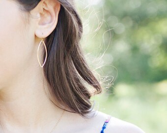 Gold Dangle Earrings | Marquise Earrings | Simple Everyday Earrings