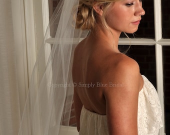 Wedding Veil Elbow Length with Raw Cut Edge - Ivory, White, Diamond White, Champagne, Blush