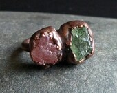Tourmaline Dual Stone Ring Size 6 Gemstone Pink Forest Holly Green Copper Jewelry Natural Birthstone Ring