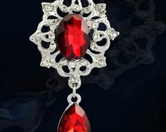 GB200 Bridal Brooch Red Rhinestone Silver Metal Pin Vintage Style (GB200-(rdsl)