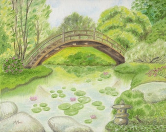 Japanese Garden Bridge Drawing zen garden bridge | etsy Japanese Garden Bridge Drawing zen garden bridge | etsy