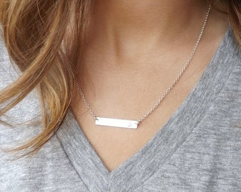 Bar Necklace, Silver bar necklace, Personalized Bar Necklace,Sterling Silver initial Bar Necklace, Bar Jewelry, Handstamped jewelry, Bar