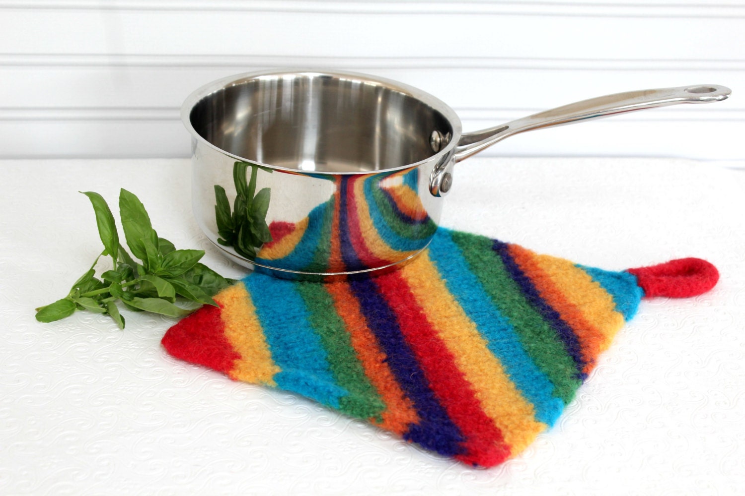Felted Wool Pot Holder Wool Hot Pad Knit by JeanieBeanHandKnits