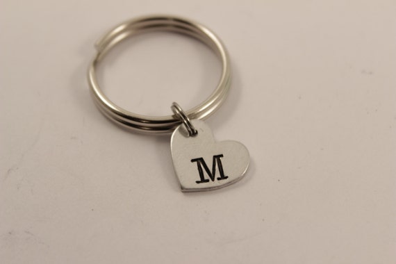Custom Hand Stamped Initial Keychain Small Heart