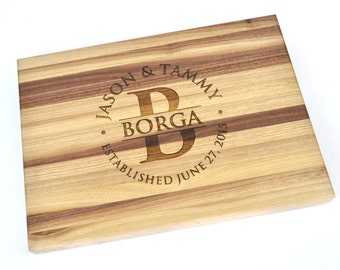 Personalized Monogram Butcher Block Cutting Board Laser Engraved Walnut 11x15x1.5 Inch Wood Cutting Board CB1115RI