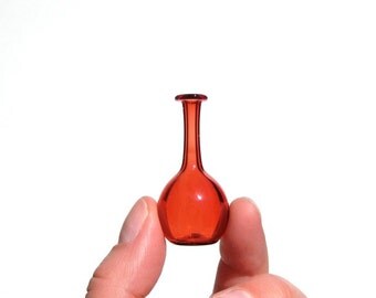 Miniature Bottle in Red, Hand Blown Glass