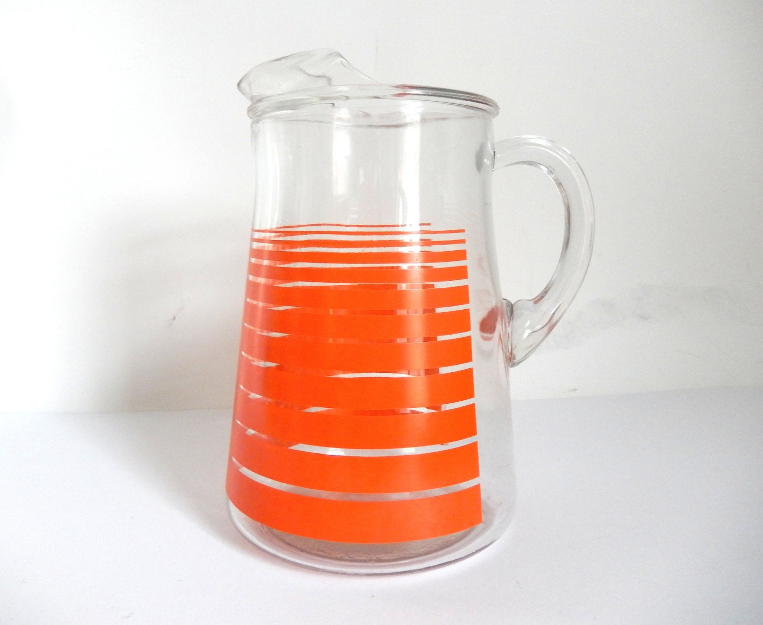 Retro Mod 1970’s Orange Striped Glass Serving Pitcher Haute Juice