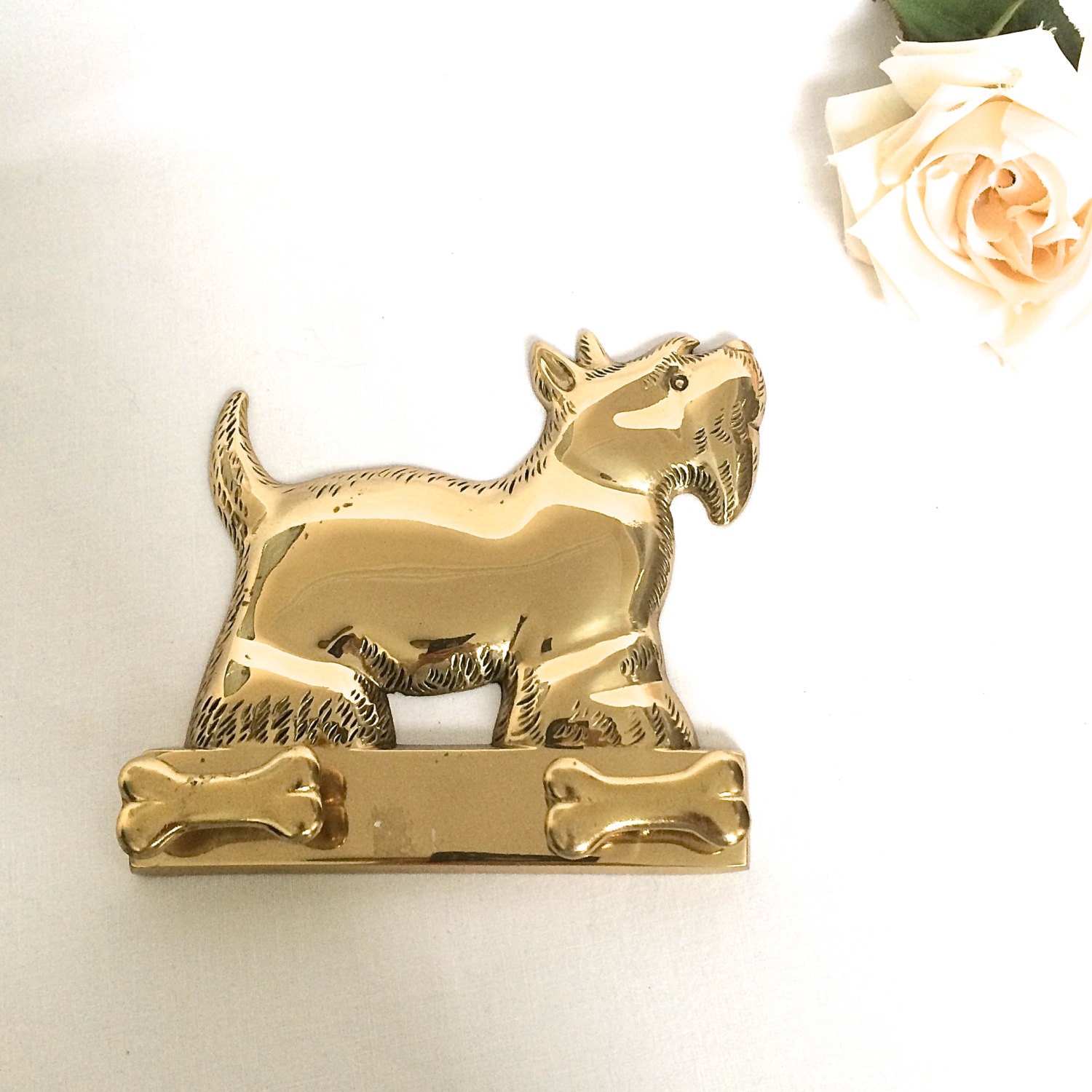 Brass dog Wall Hook Scottie Dog Terrier Brass leash hook