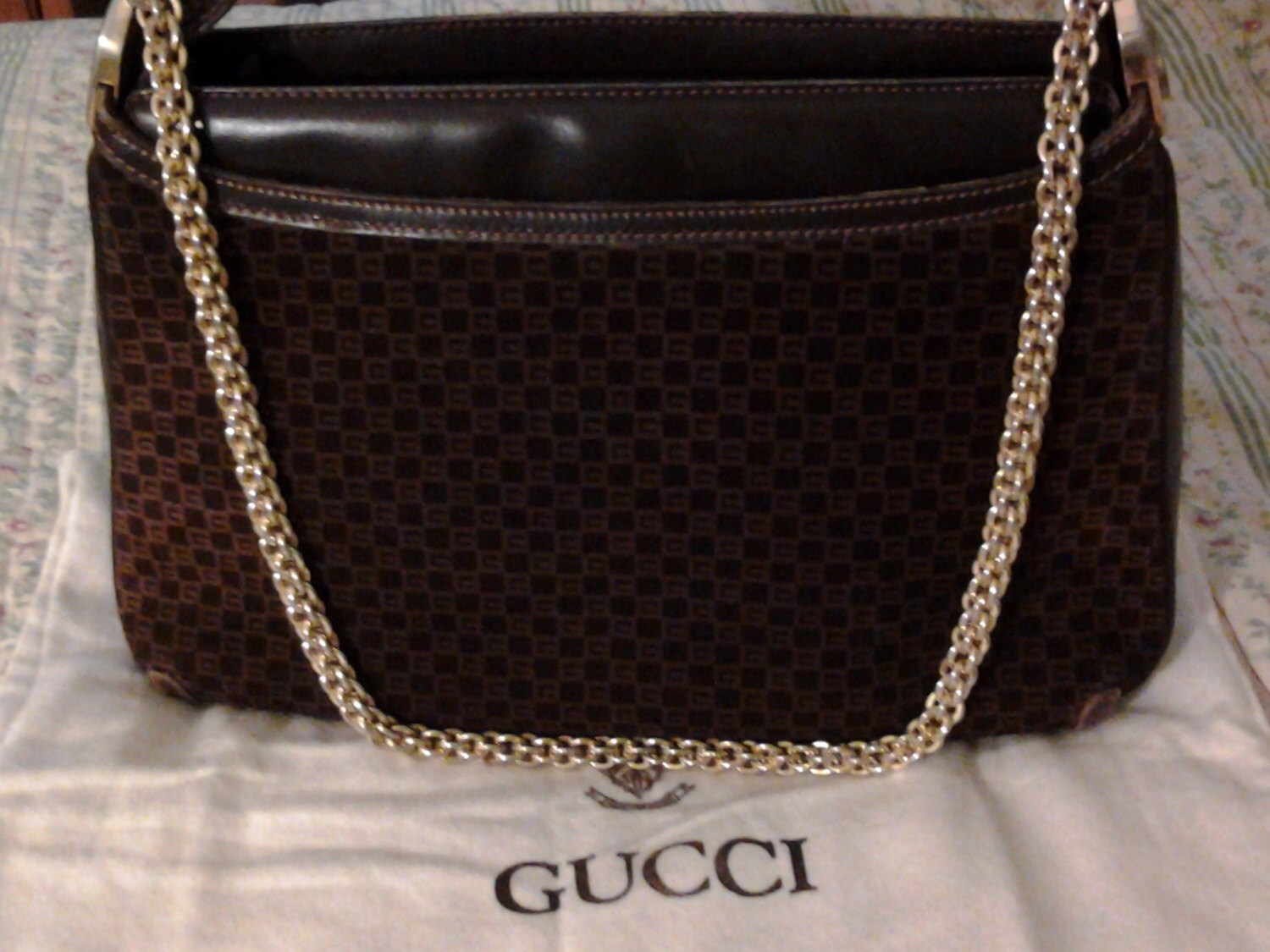 Gucci Suede handbag Chocolate Color Gucci Logo Large