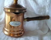 French Copper Pot With Wood Handle - Vintage Copper Sauce Pan - French Planter Garden Decor - Housewarming Gift - Ready To Ship