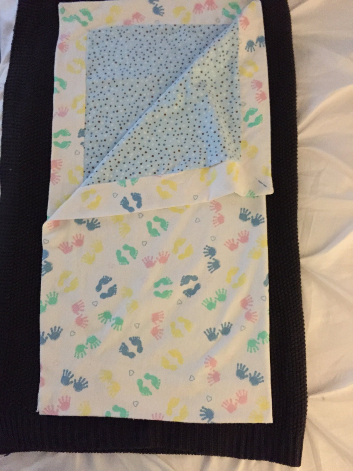 Flannel baby blanket baby feet and hand boy or girl