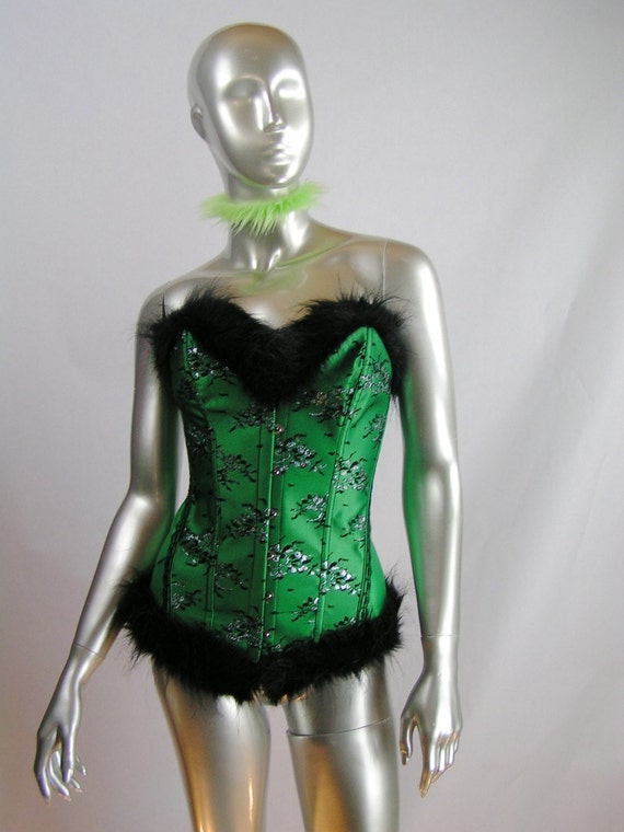 Luscious Faux Fur Trimmed Bustier Corset Top with Matching