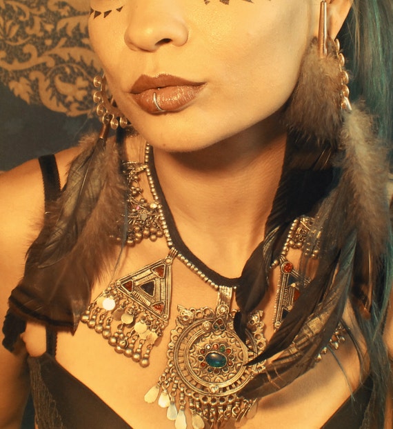Tribal Wire Wrap Feather Ear Cuff, Wrap and Earring Set -Black, and brown with Turkey feathers Tribal Wire Wrap Feather Ear Cuff, Wrap and Earring Set -Black, and brown with Turkey feathers