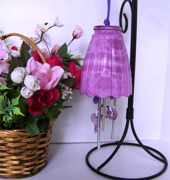 Light Purple Glass Shade Windchime Globe Wind Chime Light Purple Glass Shade Windchime Globe Wind Chime Repurposed Keys Upcycled Patio Decor