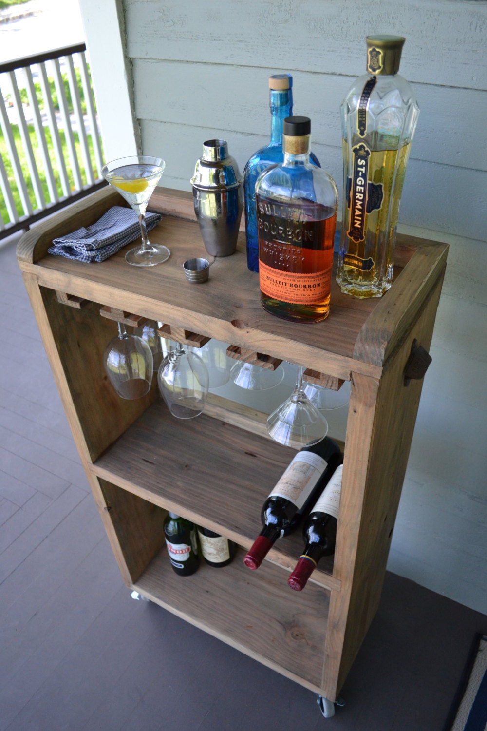 Rolling Bar Cart Wine Rack Kitchen Bar Reclaimed Wood Bar