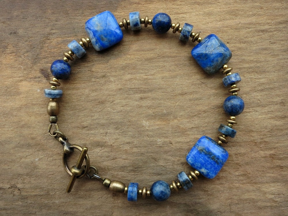 Lapis Lazuli Bracelet blue and gold Bohemian beaded bracelet