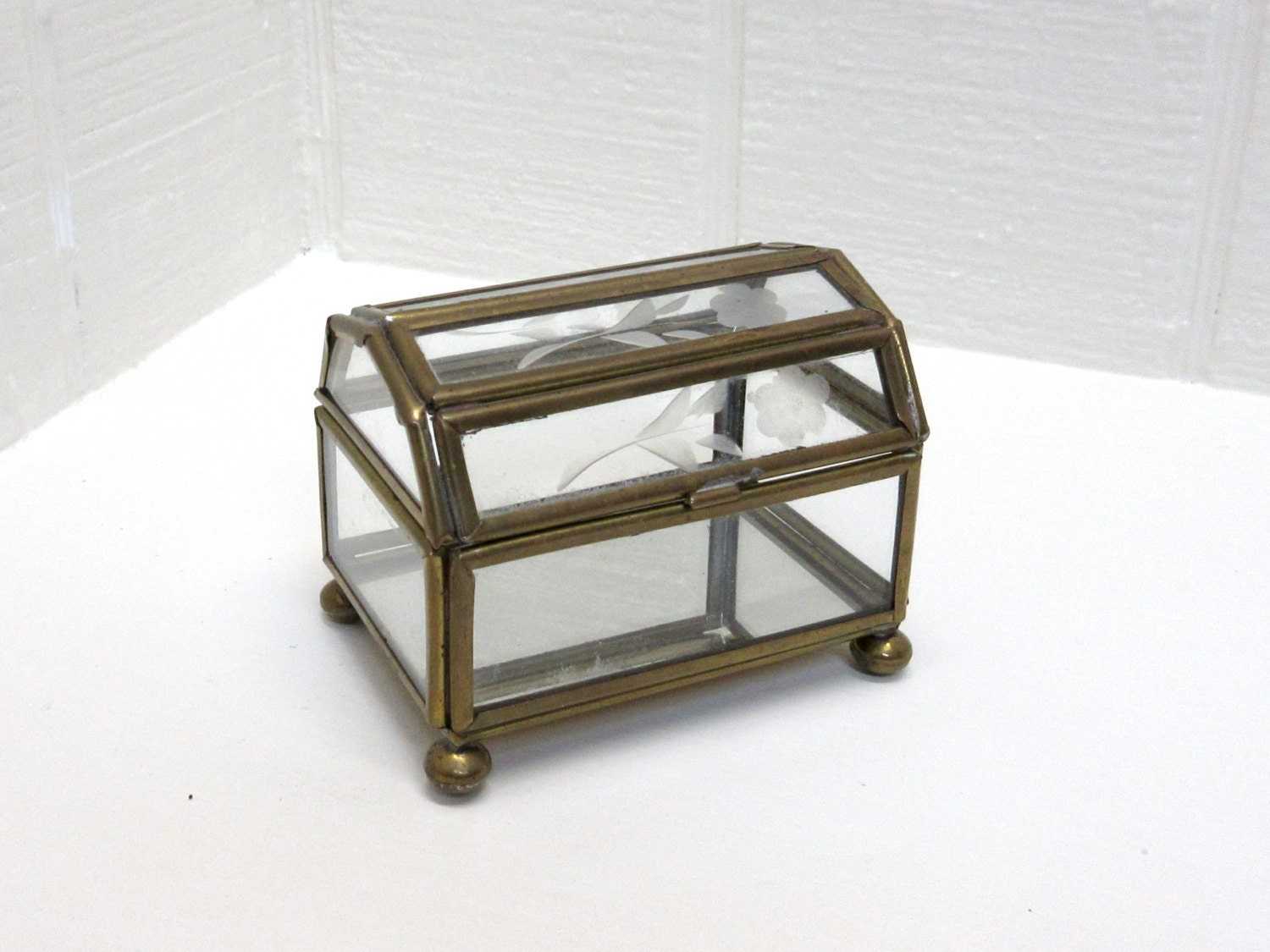 Vintage Brass And Glass Display Box Trinket Box Haute Juice