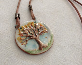 Fall/Autumn Porcelain Pendant Necklace