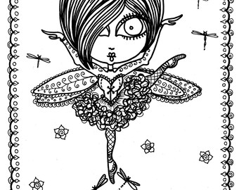 Coloring Book Downloads Funky Fairy Ballerina You be the Artist/digital/digi stamp/adult coloring