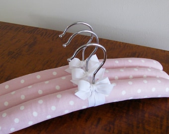Padded Baby Hangers, Pink Polka Dot Hangers, Padded Baby Hangers, Baby Shower Gift, Organic Ribbon, Birthday Gift, Polka Dot Hanger Set of 3