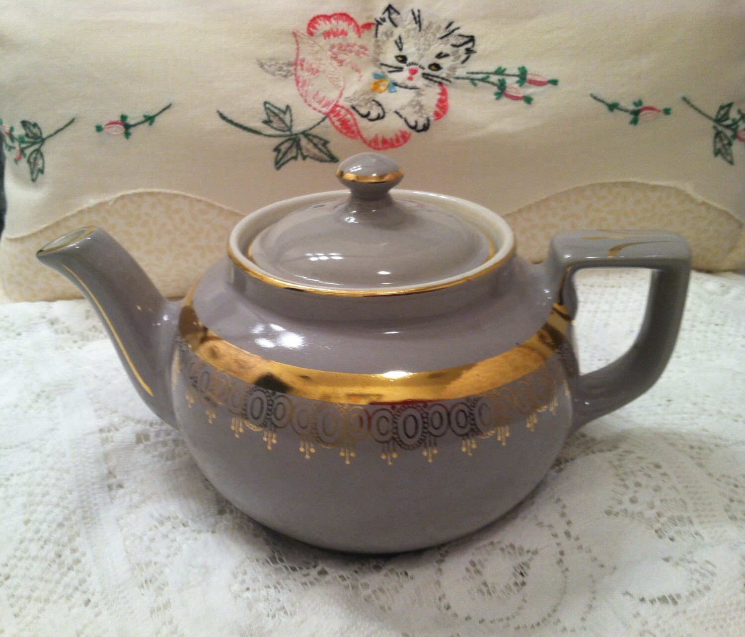 Vintage Hall Teapot lavender gold trim 003 6 cup by Pastelvintage
