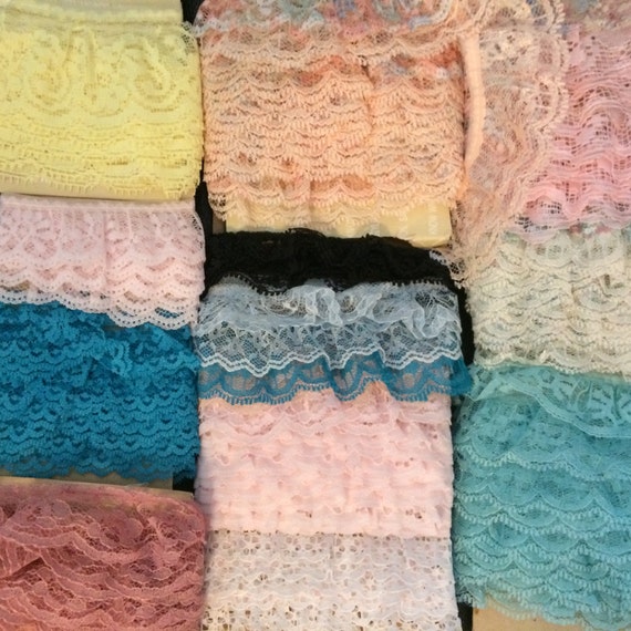 25 Yards of Colorful Lace Grab Bag Crafting Supply Millinery Destash Blue Pink Green Yellow