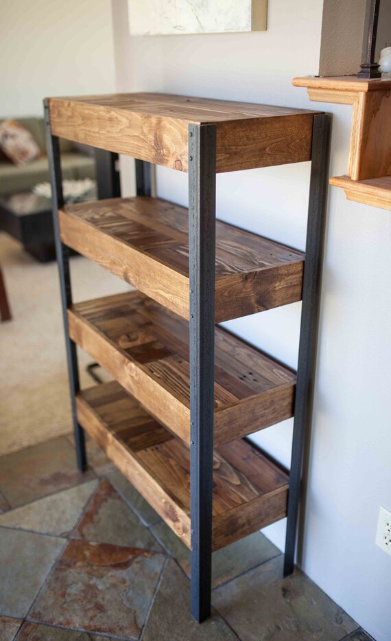 Pallet Wood and Metal Leg Bookshelf