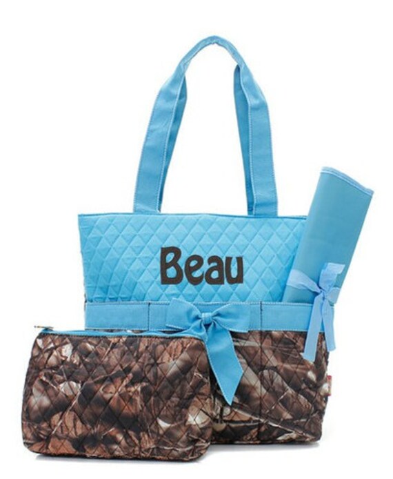 Personalized 3 Piece CAMO Diaper BagTURQUOISE