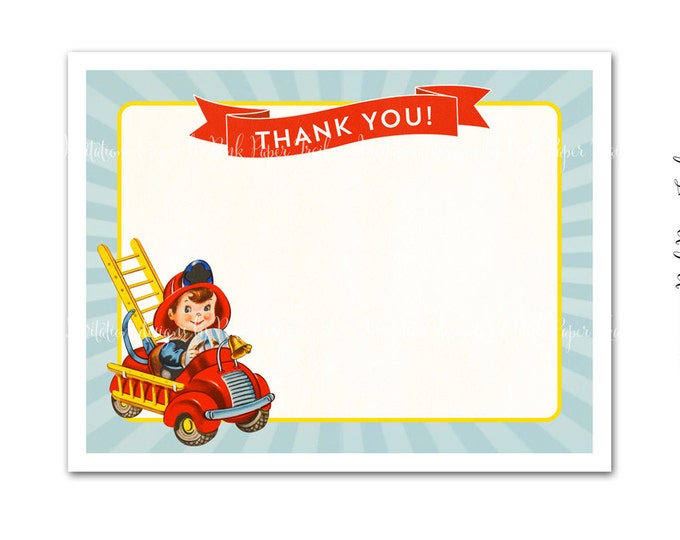 Fire Truck Party Thank You Card, Instant Download, Print Your Own