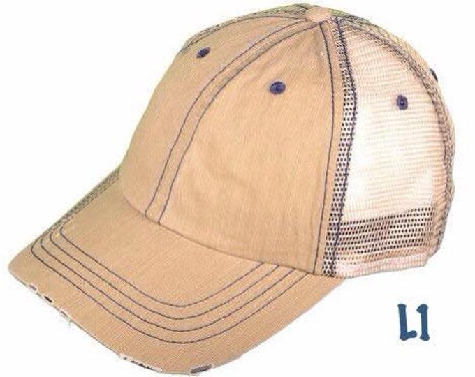 Distressed Trucker Baseball Cap, chemo cap, blank ball cap, craft supplies, mesh trucker cap, personalized cap, adjustable ladies hat