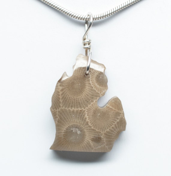 Michigan Shape Petoskey Stone Pendant Lower Peninsula