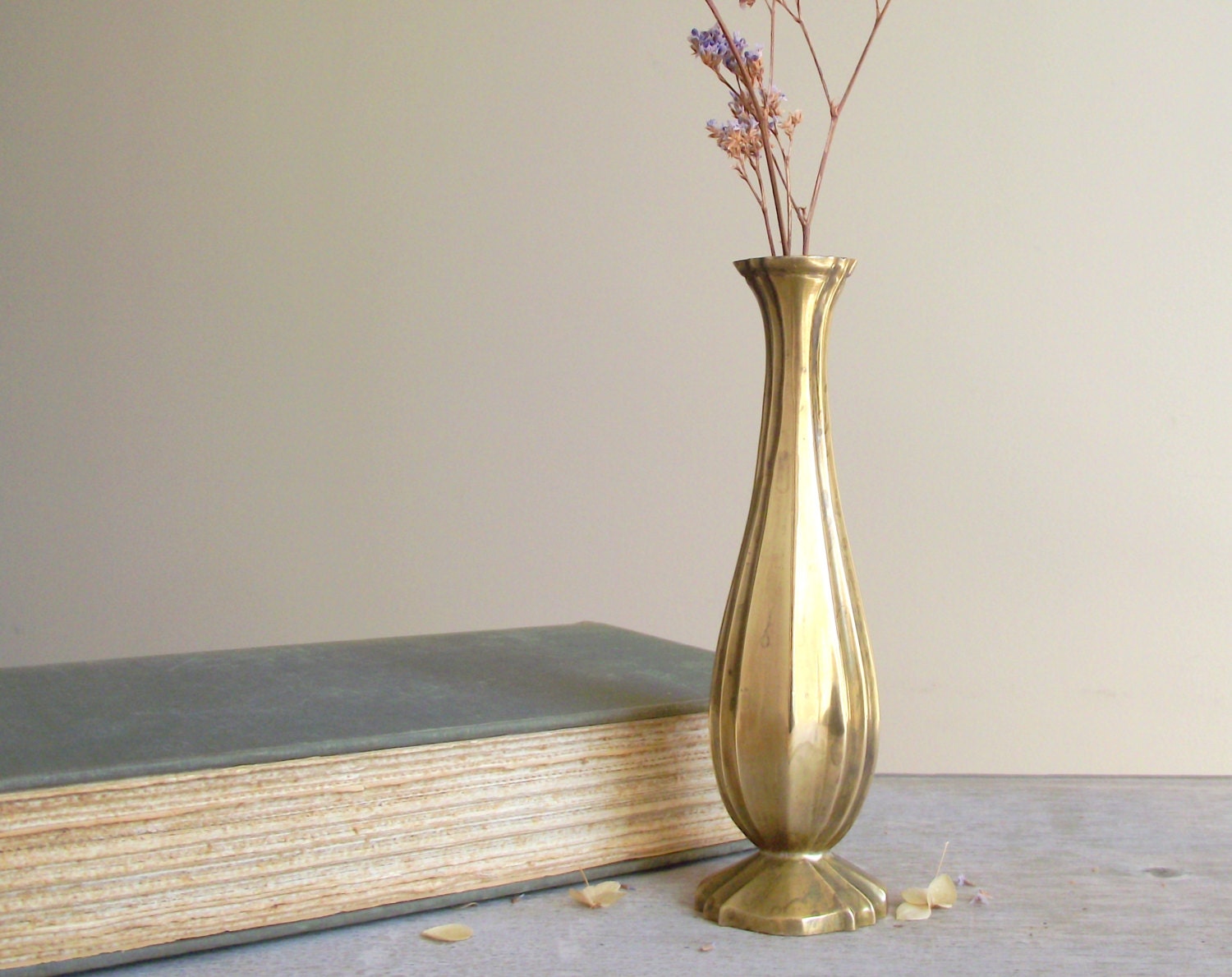 Vintage Brass Vase / Solid Brass Bud Vase / India Brass Vase