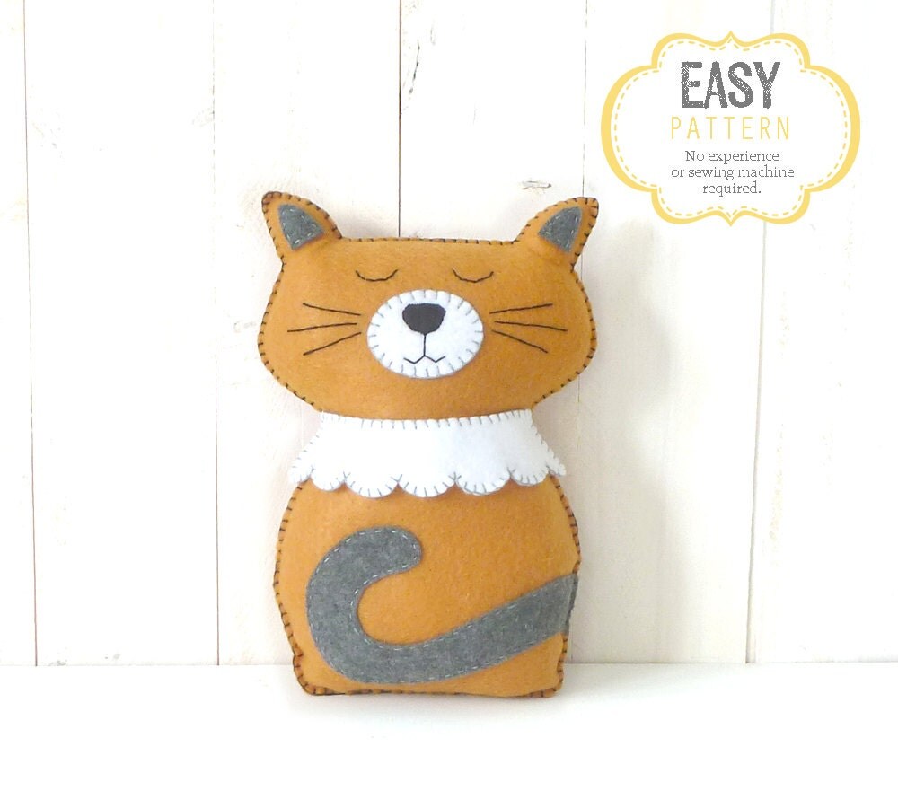 Cat Hand Sewing Pattern Felt Stuffed Cat Plushie Pattern