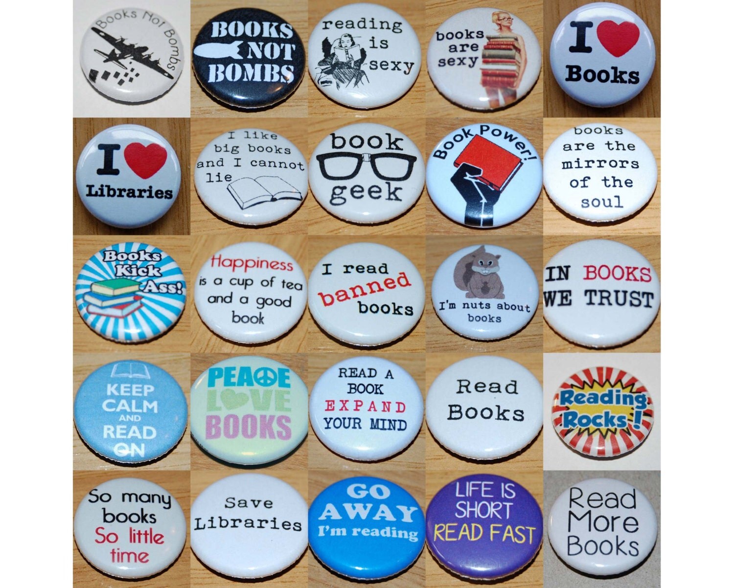 Books And Reading Various Designs Button Badge 25mm   1 Inch