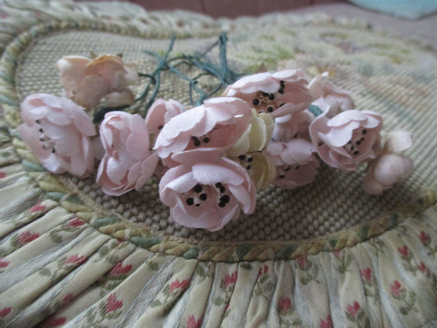 Vintage Millinery Flowers Pink Peony Type Stem Bunch of 13