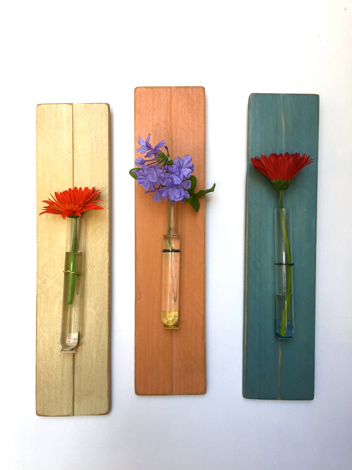 Reclaimed Wood Test Tube Flower Vase. Wall Flower Vase.