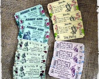 12 Assorted Alice In Wonderland Themed Tea Party 'Admit One' Tickets
