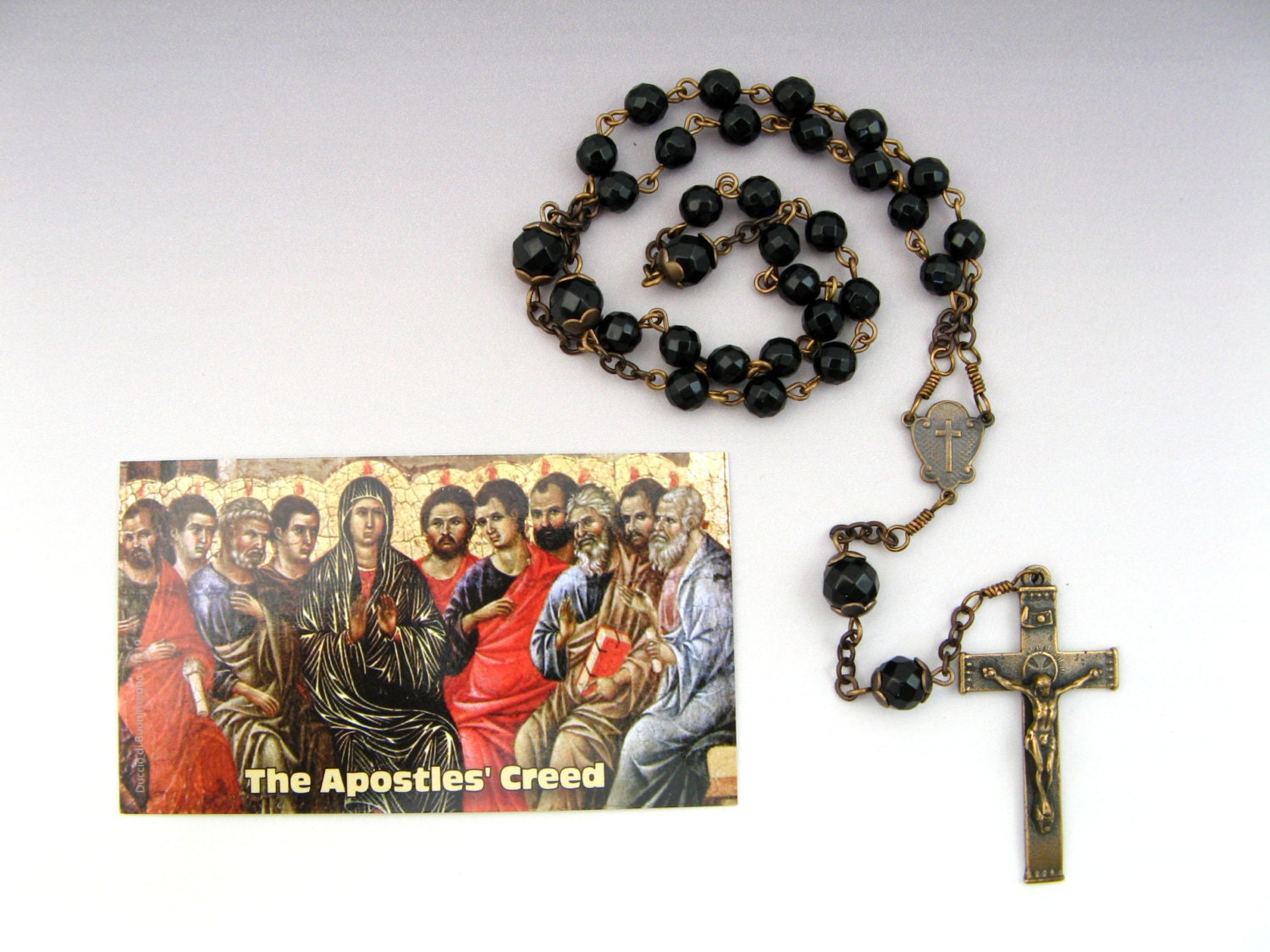 Black Anglican Rosary Bronze Shield and Cross Black by RachelRode